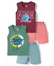 OHMS Single Jersey Knit Sleeveless T-Shirts & Shorts Set With Text Print Pack of 2 - Multicolor