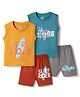 OHMS Single Jersey Knit Sleeveless Beach Theme Printed Tank T-Shirts & Shorts Set Of 2 - Multicolour