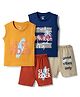 OHMS Single Jersey Knit Sleeveless Beach Theme Printed Tank T-Shirts & Shorts Set Of 2 - Multicolour