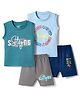OHMS Single Jersey Knit Sleeveless Text Printed Tank T-Shirts & Shorts Set Of 2 - Multicolour