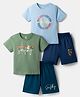 OHMS Single Jersey Knit Half Sleeves T-Shirts & Shorts Sets With Text Print Pack of 2 - Multicolor