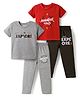 OHMS Single Jersey Knit Half Sleeves Printed T-Shirt & Lounge Pants Set Pack of 2 - Multicolor