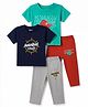 OHMS Single Jersey Knit Half Sleeves T-Shirt & Pant Set With Text Print Pack of 2 - Multicolor
