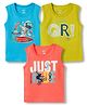 OHMS Single Jersey Knit Sleeveless Printed Vests Pack of 3 - Blue Green & Orange