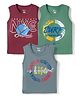 OHMS Single Jersey Knit Sleeveless Text & Beach Theme Printed Vests Pack Of 3 - Maroon Mint & Grey