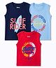 OHMS Cotton Knit Sleeveless Tank T-Shirt With Beach Theme Print Pack Of 3 - Multicolor