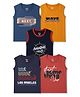OHMS Cotton Knit Sleeveless Tank T-Shirt With Text & Beach Theme Print Pack Of 5 - Multicolor