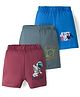 OHMS Single Jersey Knit Knee Length Shorts with Space Theme Print Pack of 3 - Blue Maroon & Grey