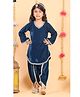 Superminis Velvet Woven Full Sleeves Lace Detailed Kurti Dhoti Set - Teal Blue