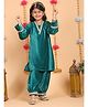 Superminis Velvet Woven Full Sleeves Lace Embellished Kurti & Pants Set - Green