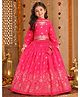 Superminis Silk Woven Full Sleeves Floral Foil Printed Lehenga & Choli Set With Dupatta Set - Magenta