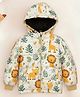 Trampoline Woven Full Sleeves Lions Printed Hooded Puffer Jacket - Multi Colour