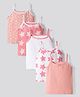 Bonfino Cotton Elastane Knit Sleeveless Slips With Star & Polka Dots Print & Bow Applique Pack of 5 - Pink & White
