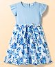 Mark & Mia Knitted Half Sleeves Floral Printed Knee Length Frock With Bow Detailing - Light Blue