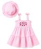 Mark & Mia Cotton Woven Frock and Cap with Sleeveless Styling and Floral Print in Pink Checks for 9-12 Months