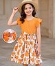 Mark & Mia Knitted Frill Sleeves Frock with Belt & Floral Print - Mustard