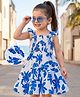Mark & Mia Cotton Woven Frill Sleeves Smocked Frock with Floral Print - Blue