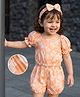 Mark & Mia Rayon Woven Half Sleeves Jumpuit  with Headband & Bow Print - Peach