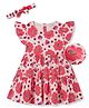 Mark & Mia Cotton Woven Half Frill Sleeves Floral Printed Tiered Frock With Headband - Pink