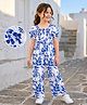 Mark & Mia Rayon Woven Half Puffed Sleeves Floral Printed Full Length Jumpsuit -  Blue