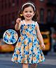 Mark & Mia Cotton Woven Sleeveless Frock With Floral Print Lace & Smocking Detailing - Blue