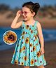 Mark & Mia Cotton Woven Sleeveless Floral Printed Frock with Smocking Detailing - Light Blue