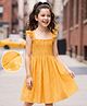 Mark & Mia Cotton Woven Sleeveless Frock With Floral Print & Smocking Detailing - Mustard