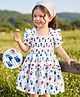 Mark & Mia Cotton Woven Half Sleeves Frock With Floral Print Frill & Smocking Detailing- White
