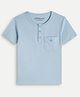 chuckleberrie Cotton Knit Half Sleeves Solid Tee - Light Blue