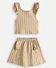 chuckleberrie Cotton Knit Sleeveless Striped Top & Skirt Set - Cream