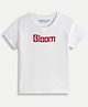 chuckleberrie Cotton Knit Half Sleeves Bloom Text Printed Oversized Tee - White