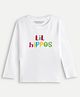 chuckleberrie Cotton Knit Full Sleeves Lil Hippos Text Printed Oversized Tee - White