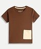 chuckleberrie Cotton Knit Half Sleeves Solid Oversized Tee - Brown
