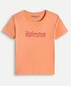 chuckleberrie Cotton Knit Half Sleeves Mushrooms Text Printed Oversized Tee - Peach