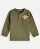 chuckleberrie  Cotton Knit Full Sleeves Animal Embroidered Light Winter Sweatshirt - Green