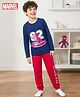 Pine Kids Marvel Single Jersey Knit Full Sleeves T-Shirt & Lounge Pant Night Suit With Spider Man Print - Navy Blue & Red