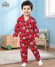 Babyhug Disney Single Jersey Knit Full Sleeves Co-ords Night Suit With Mickey Mouse Print - Red