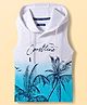Pine Kids Cotton Knit Sleeveless Hooded T-Shirt with Beach Theme Print - White