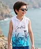 Pine Kids Cotton Knit Sleeveless Hooded T-Shirt with Beach Theme Print - White