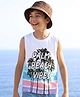 Pine Kids Cotton Knit Sleeveless T-Shirt With Beach Theme Print - White