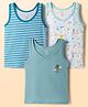 OHMS Single Jersey Knit  Sleeveless  Striped & Elephant Printed Vest Pack of 3 - Turquoise