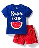 Doodle Poodle 100% Cotton Single Jersey Knit Half Sleeves Top & Shorts Set with Polka Dot Print - Red & Navy Blue