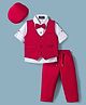 Robo Fry Cotton Woven Full Sleeves Solid 3 Piece Party Suit With Bow - Red