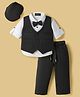 Robo Fry Cotton Woven Full Sleeves Solid 3 Piece Party Suit With Bow & Cap - Black