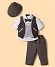 Robo Fry Cotton Woven Full Sleeves Solid 3 Piece Party Suit With Bow & Cap - Grey