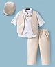 Robo Fry Cotton Woven Full Sleeves Solid 3 Piece Party Suit With Bow - Cream
