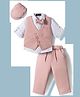 Robo Fry Cotton Woven Full Sleeves Printed 3 Piece Party Suit With Bow & Cap - Pink