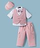 Robo Fry Cotton Woven Full Sleeves Solid 3 Piece Party Suit With Bow & Cap - Pink