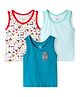 OHMS Single Jersey Knit Sleeveless Vests with Animals Print & Stripes Pack of 3 - White