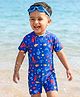 Babyhug Half Raglan Sleeves Legged Swimsuit With Sea Animal Print - Blue